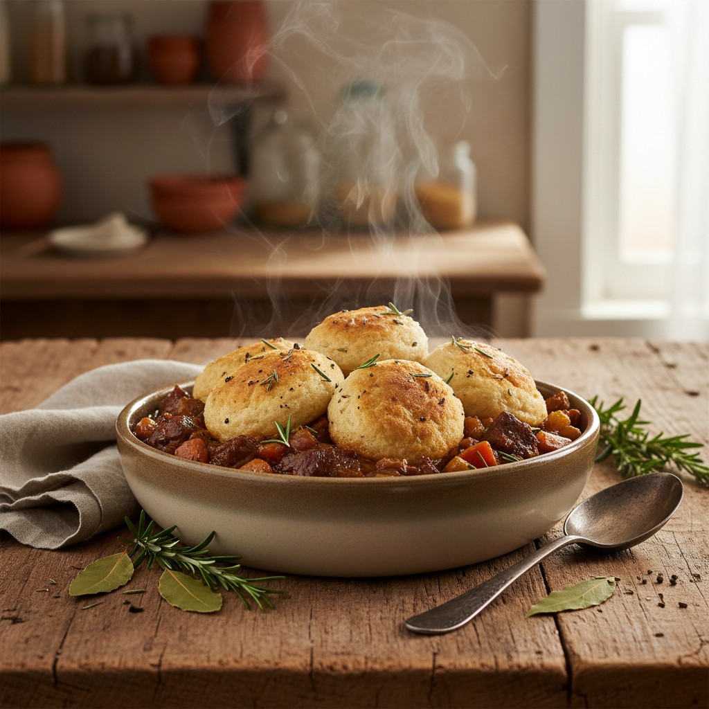 Hearty Beef Casserole with Fluffy Suet Dumplings