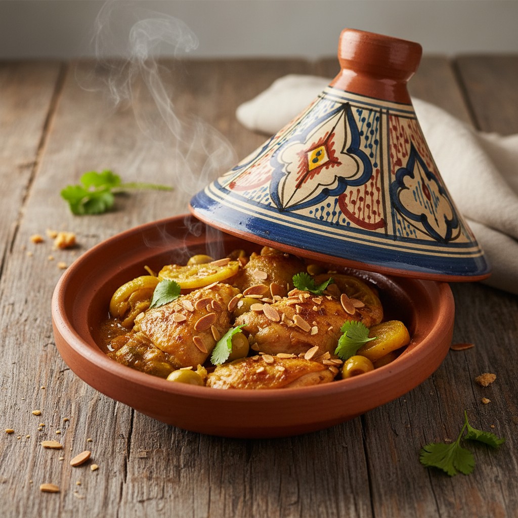 Aromatic Chicken Tagine with Apricots and Almonds