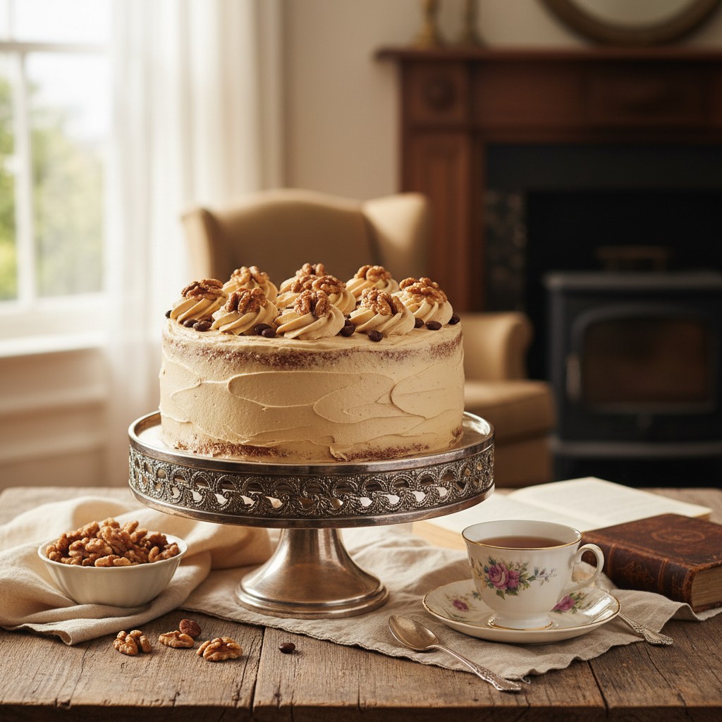 Classic Coffee and Walnut Cake